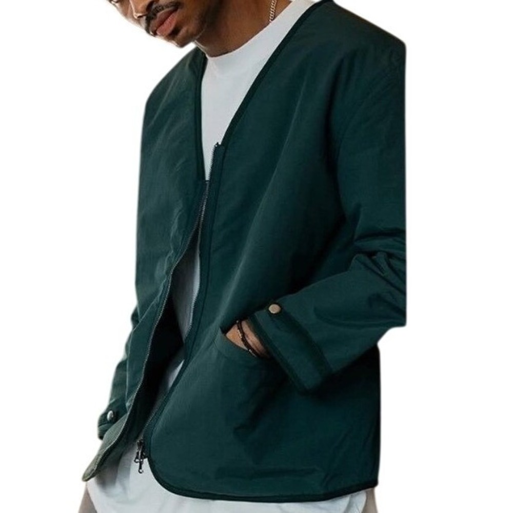 RICHIE LE Green Nylon Half Zip Up V Neck‎ Jacket Men XL Streetwear Outerwear